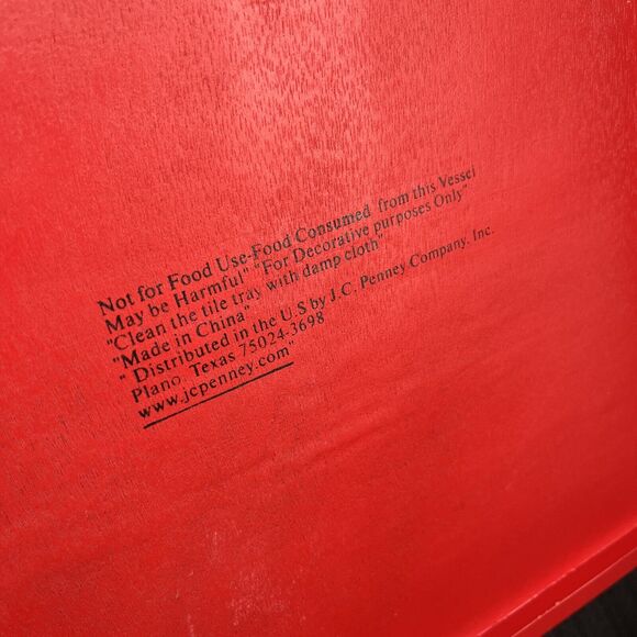 VTG JC Penney Winter Scene Ceramic Tile Tray Holiday Christmas Serving Tray 13” - Picture 3 of 6